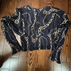 Missguided Black Blouse with Gold Chain Pattern